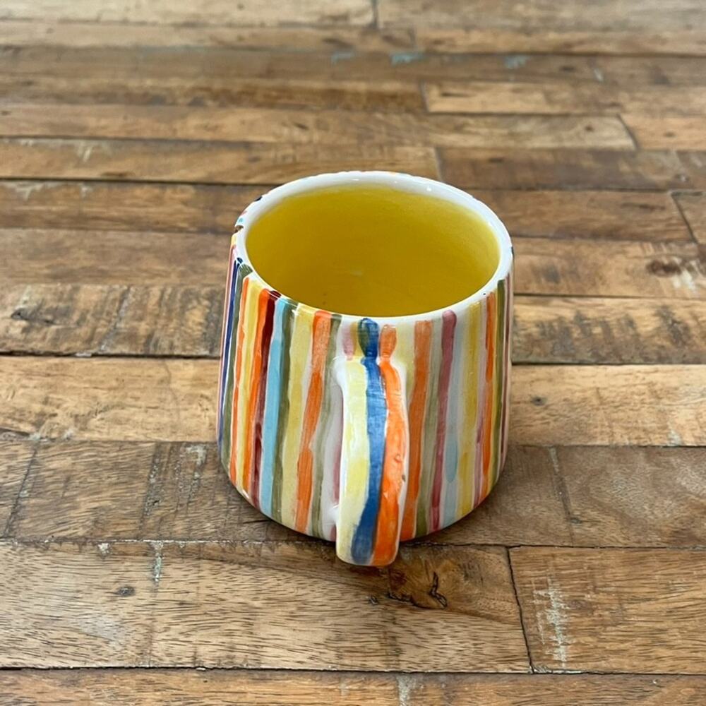 Handmade Ceramic Coffee Mug Rainbow Brush Strokes Design Artist Signed - Picture 2 of 12
